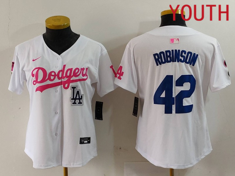 Youth Los Angeles Dodgers #42 Robinson White joint name 2024 Nike MLB Jersey style 9122->youth nfl jersey->Youth Jersey